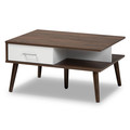 Baxton Studio Merlin Walnut and White Finished 2-Drawer Wood Coffee Table 163-10453